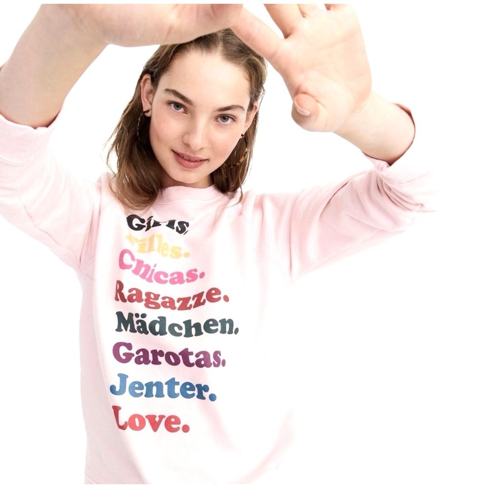 NEW! J. Crew Girls Inc Women's Graphic Print Sweatshirt Girls Chicas Pink SZ L